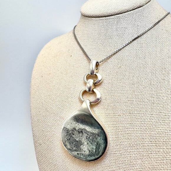 VTG Sterling Silver 925 Chunky Drop Shape Pendant Ruby Accent Bold 18" Chain - Picture 3 of 12